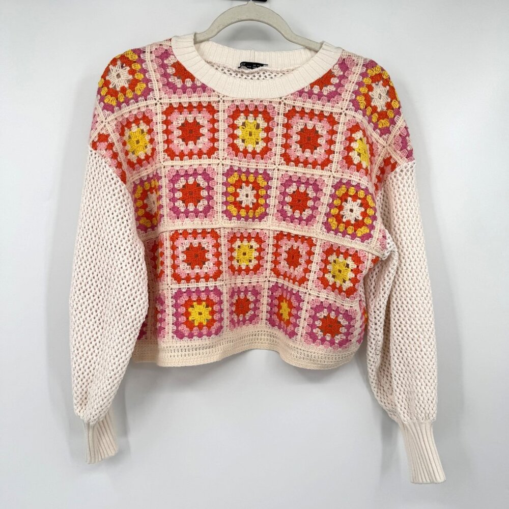 Zara Crochet Chenille Granny Square Patchwork Tutti Sweater woman’s size small